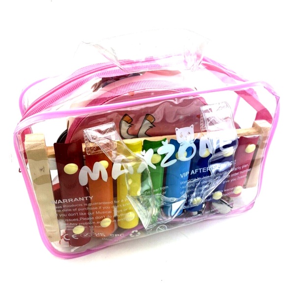 Musical Instrument Toy Set Wooden Kid Children Carry Case Pink Zipper Closure - Picture 3 of 8